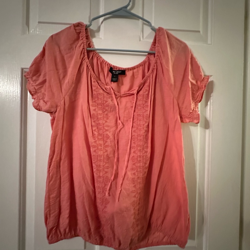 Nine West Pink Blouse with Short Sleeves and Tie Front